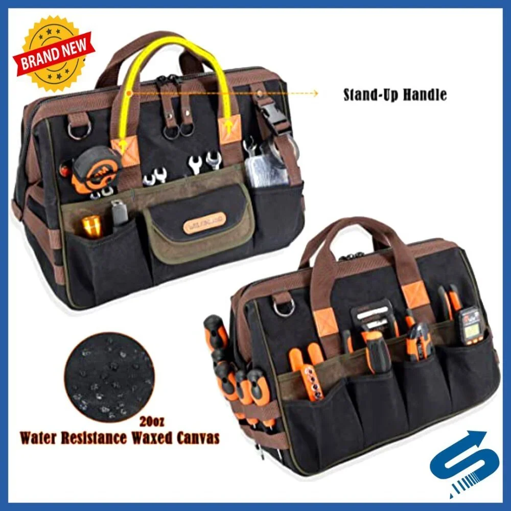 Heavy-Duty Waxed Canvas Tool Bag Organizer with 32 Pockets for Professionals